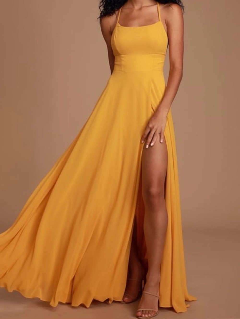 NWT Dreamy Romance Mustard Yellow Backless Maxi Dress